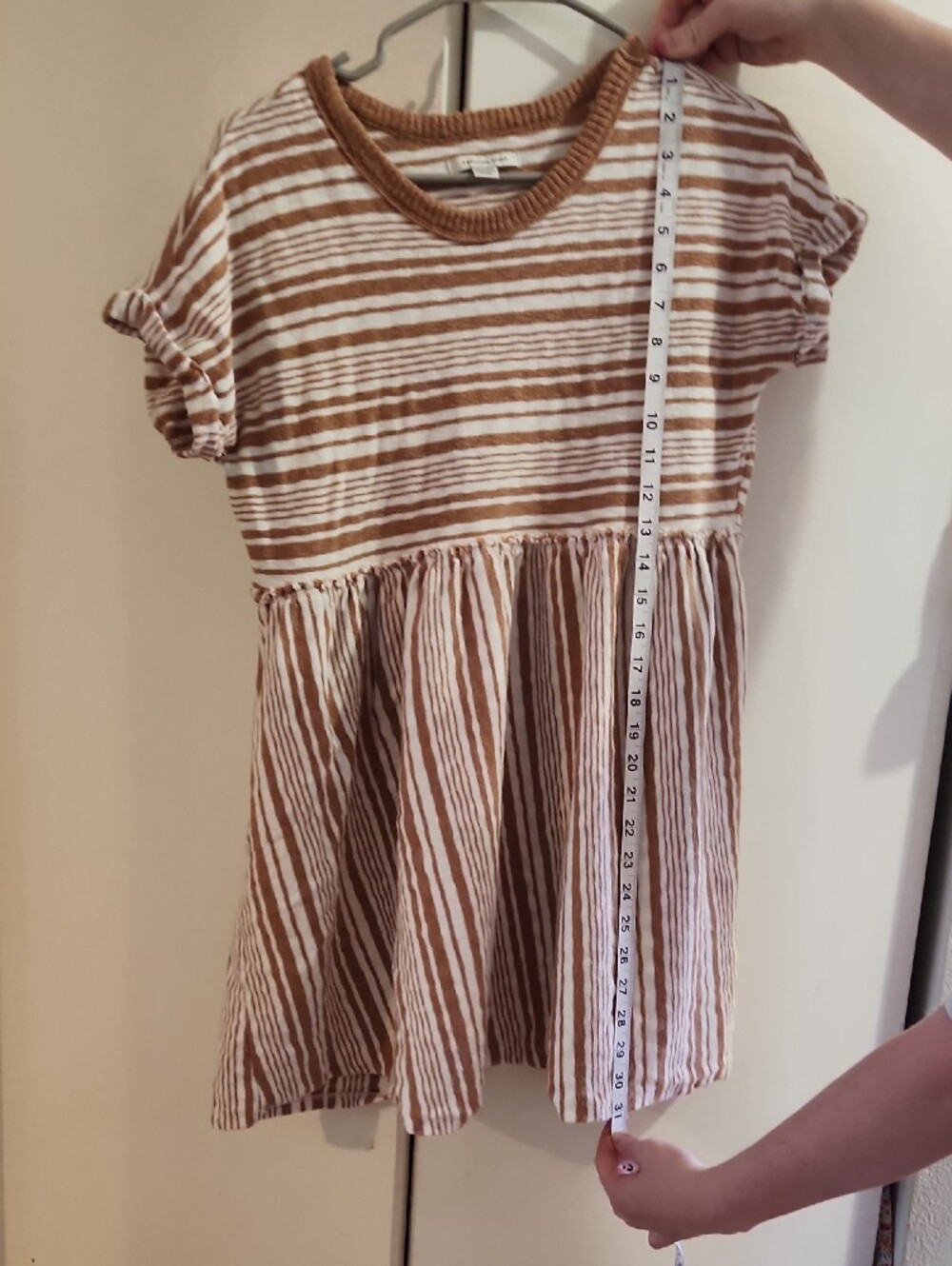 American Eagle Outfitters Brown and White Striped Women's Knit Babydoll Dress